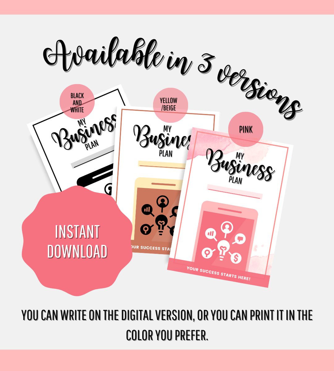 Business Plan | Editable Digital Template & Print Version (Sent to your Email instantly) V0123