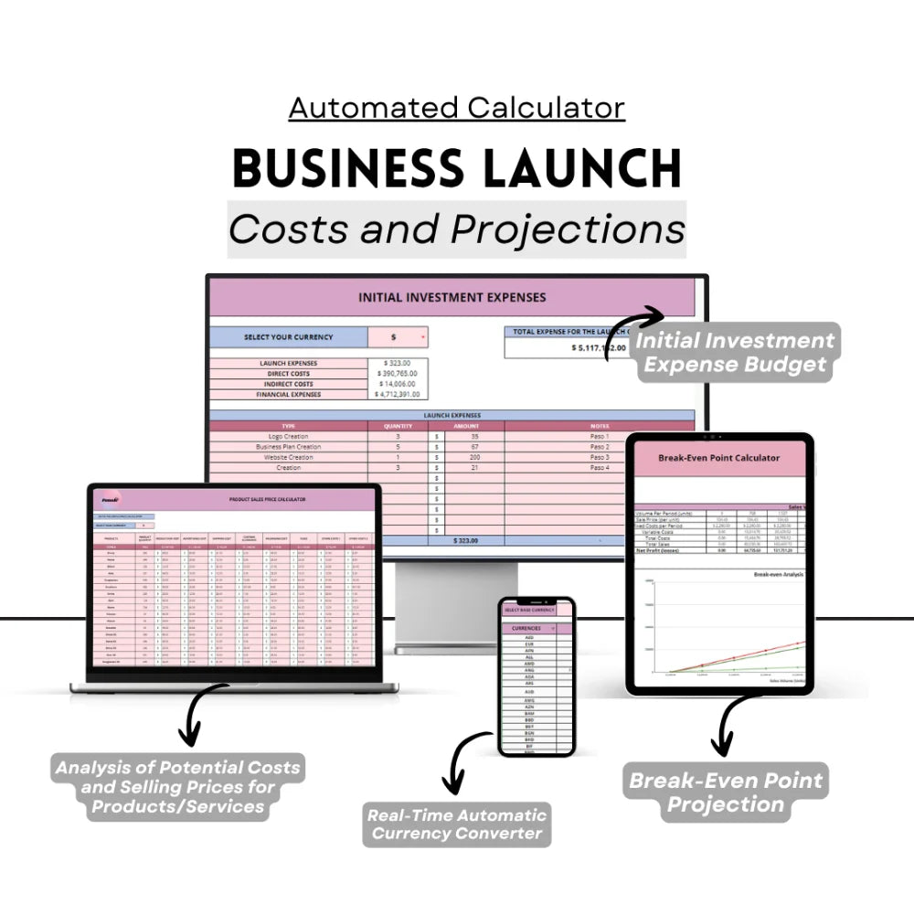 Project Launch Calculator showing launch budget and sales projection